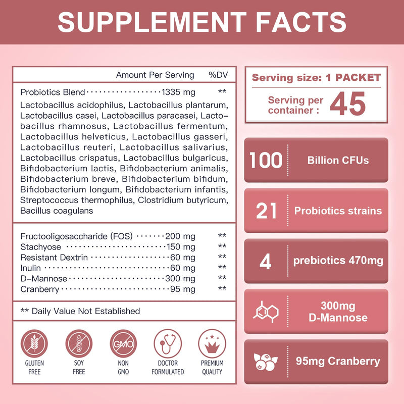 [Australia] - NATURE TARGET Probiotics-for-Women Prebiotics-and-Probiotics-Powder, 100-Billion-CFUs 45-Day-Supply 