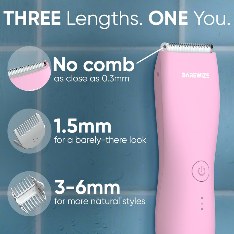 Bikini Trimmer for Women, Pubic Hair Trimmer | Waterproof, USB-C Rechargeable, LED Light, Replaceable Blade | Electric Razors for Women, Electric Lady Shaver (Blush Pink) Blush