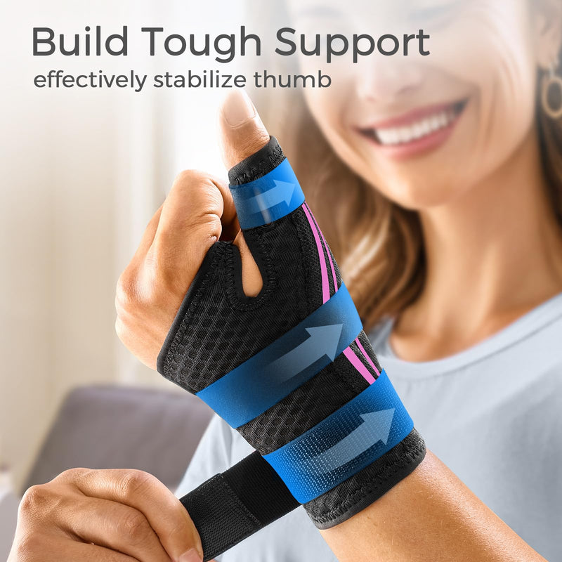 [Australia] - FREETOO Ergonomical Thumb Brace Right Hand or Left Hand for Arthritis Pain and Support, Thumb Splint for Trigger Thumb, Thumb Support for De Quervains Tenosynovitis, Fits Palm 7.5''-8.5'' S/M Pink S/M - Fit both hands Pink / Black 
