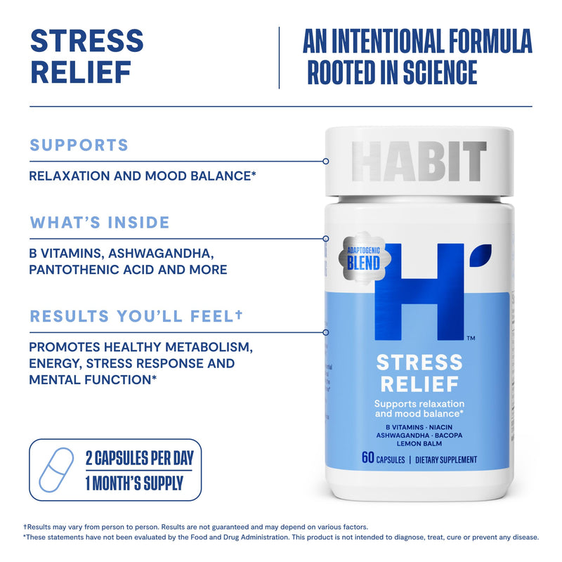 Habit Huge Mood Bundle - Energy (60 Capsules) + Stress Relief (60 Capsules) Supplements. Supports Alertness and Focus, Supports Relaxation & Mood Balance, Vegan, Non-GMO