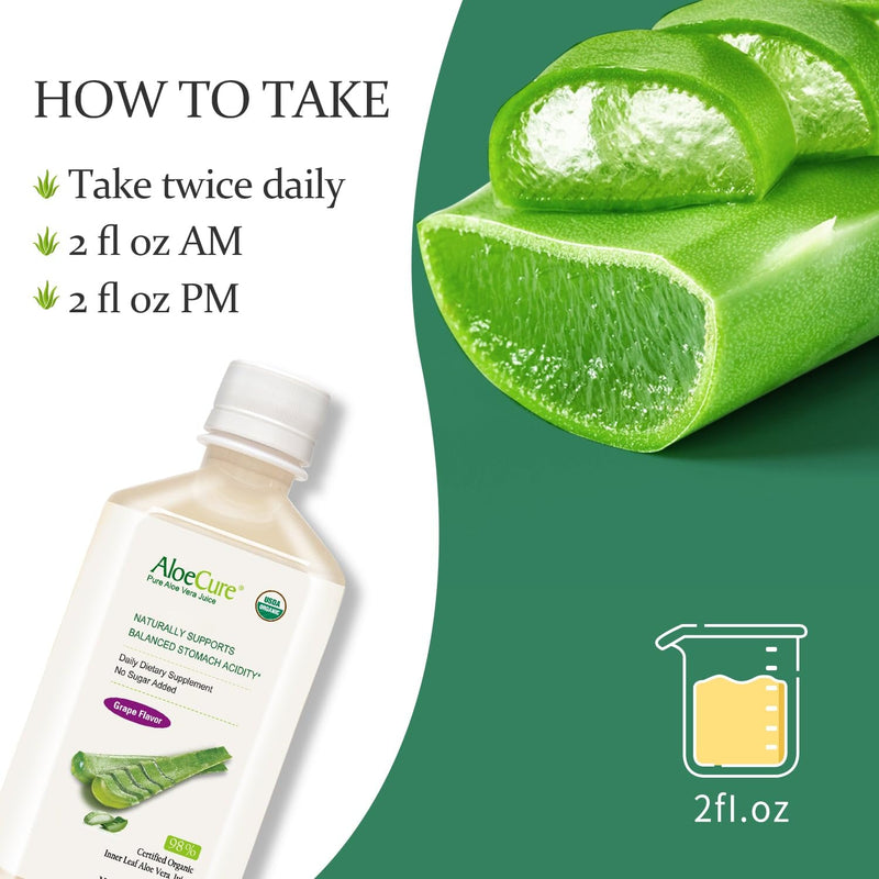 [Australia] - AloeCure USDA Organic Aloe Vera Juice Grape Flavor, Made Within 12 Hours of Harvest - Pure Aloe Juice Natural Digestive & Immune Support Supplement, Naturally Balances Stomach Acidity, 16.7oz Bottle 1 