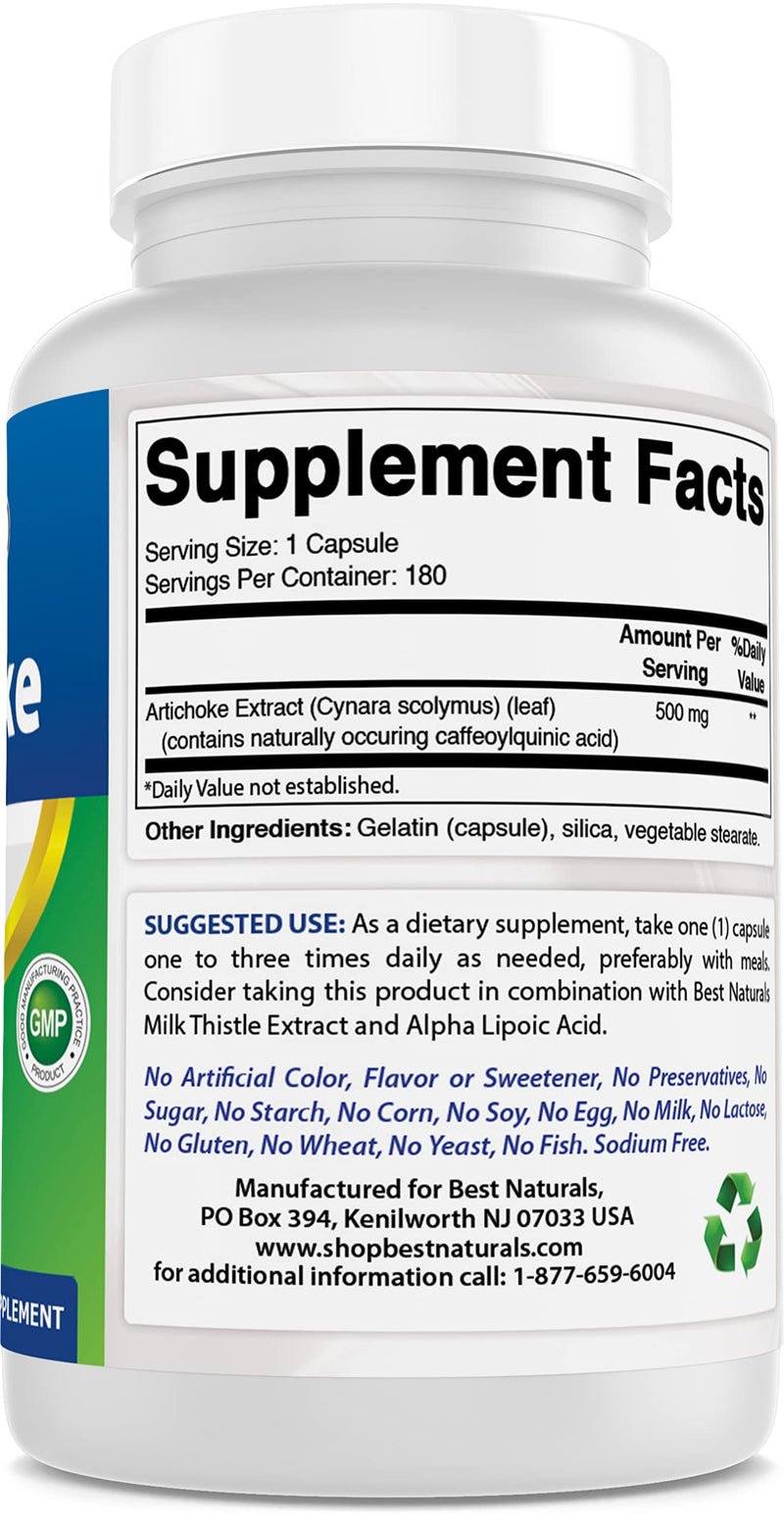 [Australia] - Best Naturals Artichoke Extract 10000 mg Equivalent - 3rd Party Lab tested - 180 Capsules 