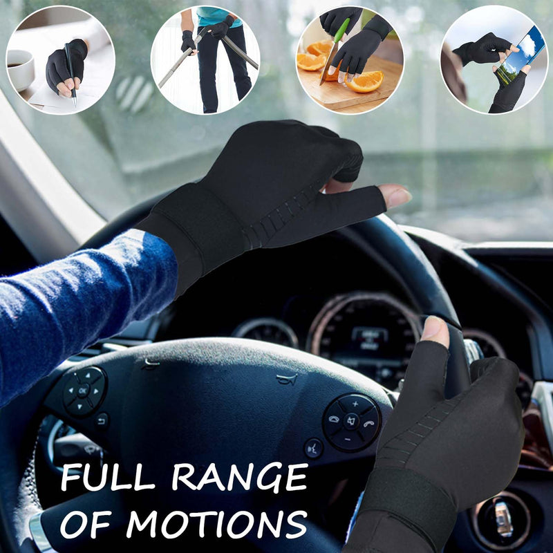 [Australia] - Copper Arthritis Gloves for Women Men, Fingerless Compression Gloves for Arthritis, Carpal Tunnel, Pain Relief, Swelling, Rheumatoid, Typing, Adjustable Wrist Strap (1pair, Small/Medium) Small-Medium 1pair Open Finger 
