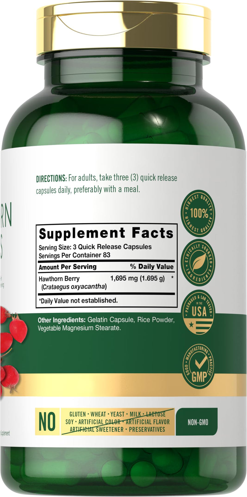 Carlyle Hawthorn Berry Capsules | 1695mg | 250 Capsules | Vegetarian, Non-GMO, Gluten Free Extract