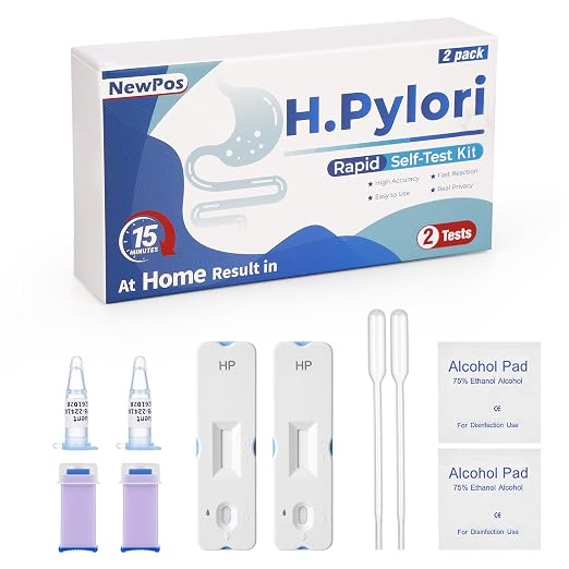 H Pylori Test Kit — 2 PCS | Self-Test with 99.9% Accurate Results in 10-15 Minutes, Helicobacter Pylori Treatment Easy to Read for Home Use