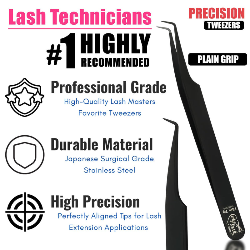2Pcs Fiber Tip Lash Tweezers for Eyelash Extensions and Straight Isolation Tweezer Set – Professional Precision Fan Making, Mega Volume Boot Lashing, Classic & Mink Eyelashes, Black 2PCS SET Black Tweezers Set/Mlt07-3)