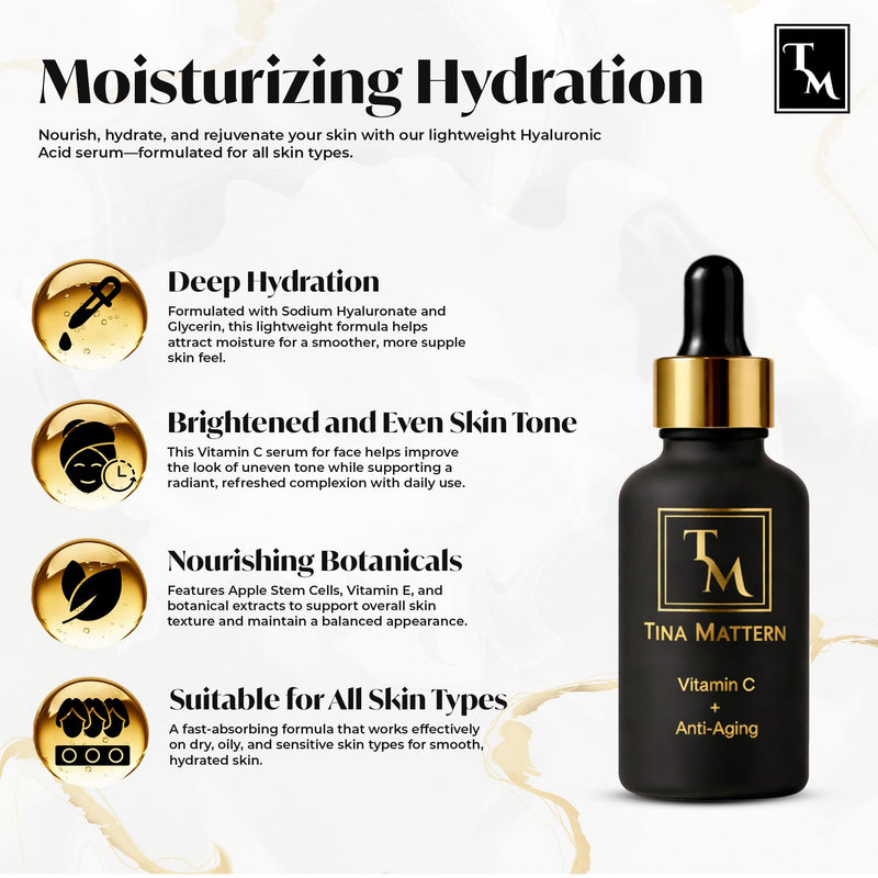 Vitamin C Serum - Apple Stem Cells, Vitamins A & E - 50ml | With Hyaluronic Acid - Brightening Anti-Aging for Dark Spots & Fine Lines - Facial Complex for Women & Men