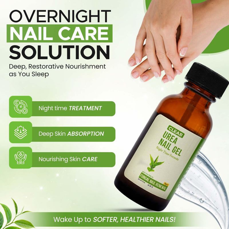 CLEAR Urea Nail Gel with Tea Tree Oil Made in USA, Night Time Formula | Urea Nail Gel Softens, Hydrates & Repairs Nails –Urea Gel with Fast & Visible Results, Trusted by Health Professionals Green Tea Tree