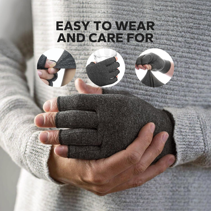 [Australia] - Fingerless Compression Gloves (1 Pair), Cotton Arthritis Gloves Women Men, Arthritis Pain Relief Gloves, Hand Compression Gloves Arthritis for Carpal Tunnel, Rheumatoid, Tendonitis Medium Grey 
