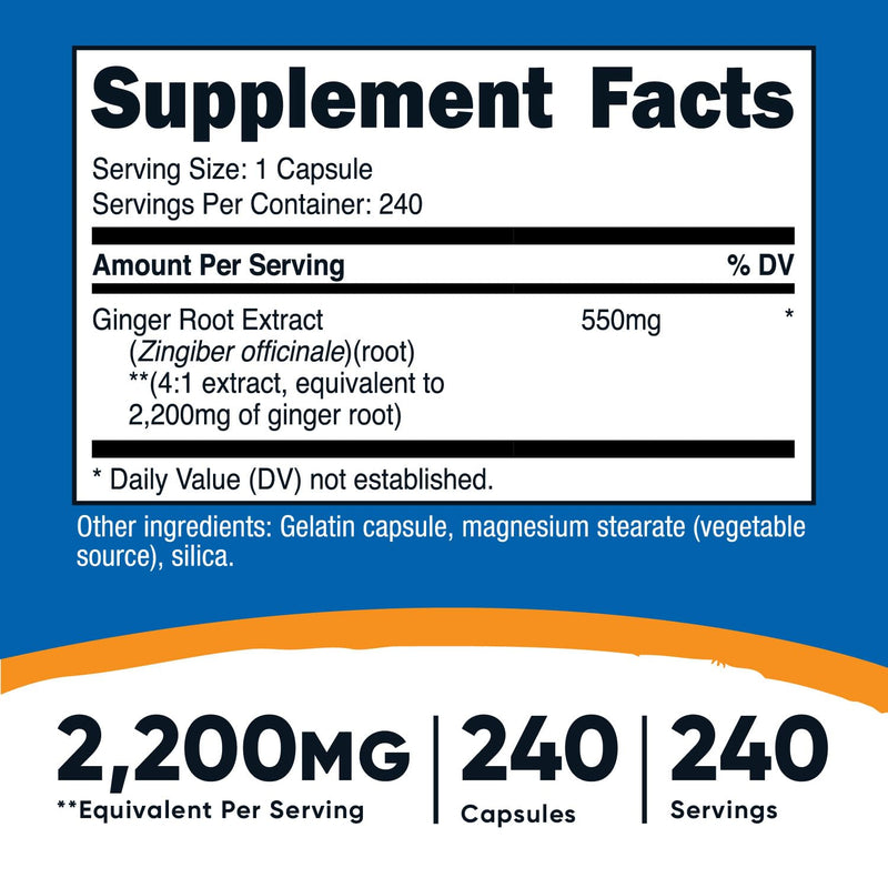 Nutricost Ginger Root Extract 2,200mg, 240 Capsules - Gluten Free, Non-GMO, 550mg of 4:1 Extract 240 Count (Pack of 1)