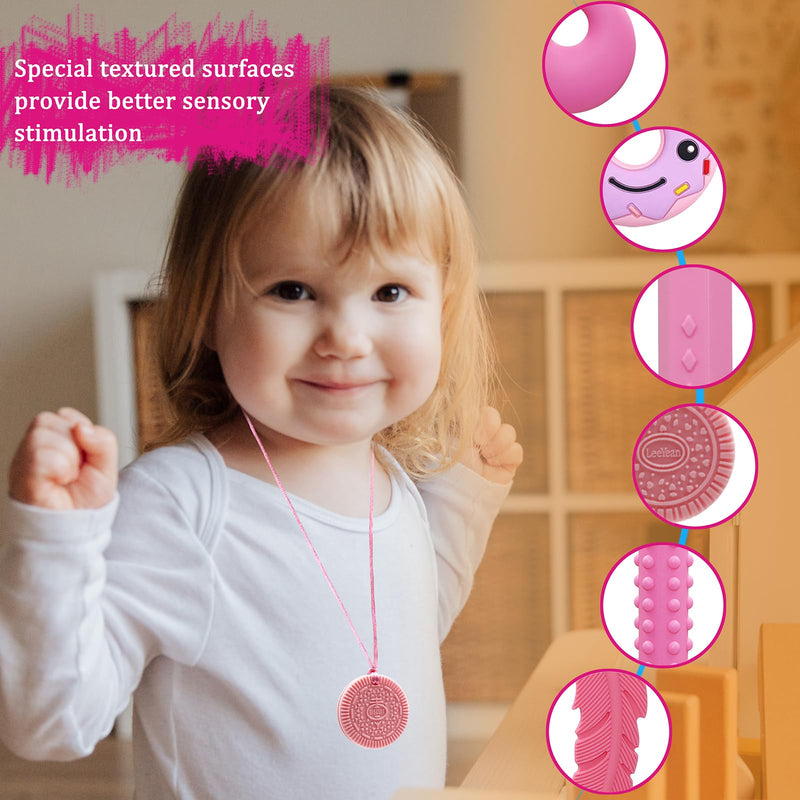 [Australia] - Chew Necklaces for Sensory Kids, Silicone Chewy Necklace for Children with Autism, ADHD, SPD, Chewing, Oral Motor Therapy Sensory Toys Pink 6PCS 