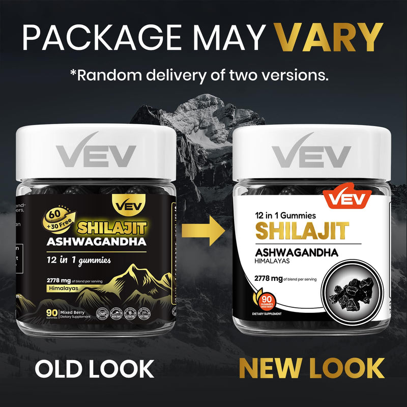 [Australia] - VEV Shilajit Gummies for Men & Women | 1000mg Shilajit & Ashwagandha Gummies with Sea Moss & L-Theanine for Energy, Vitality & Stress Balance | Vegan, Sugar-Free | 90 Count for Daily Wellness 90 Count (Pack of 1) 