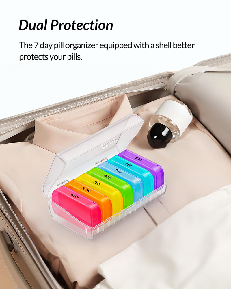 [Australia] - ZIKEE 7 Packs Extra Large Pill Organizer, Portable Pill Box 7 Day for Pocket, Purse, Weekly Pill Case with Dual-Protection Design, Pill Container for Medication, Vitamin, Fish Oil, Supplement 01-clear 
