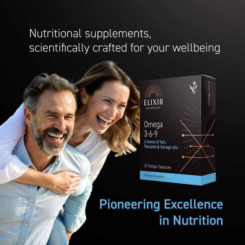 Omega 3-6-9 Softgels | Supports Normal Heart Function & Cardiovascular Health | Essential Fatty Acids from Fish, Flaxseed & Borage Oil | Vitamin E for Antioxidant Support | 30 Capsules | UK Made