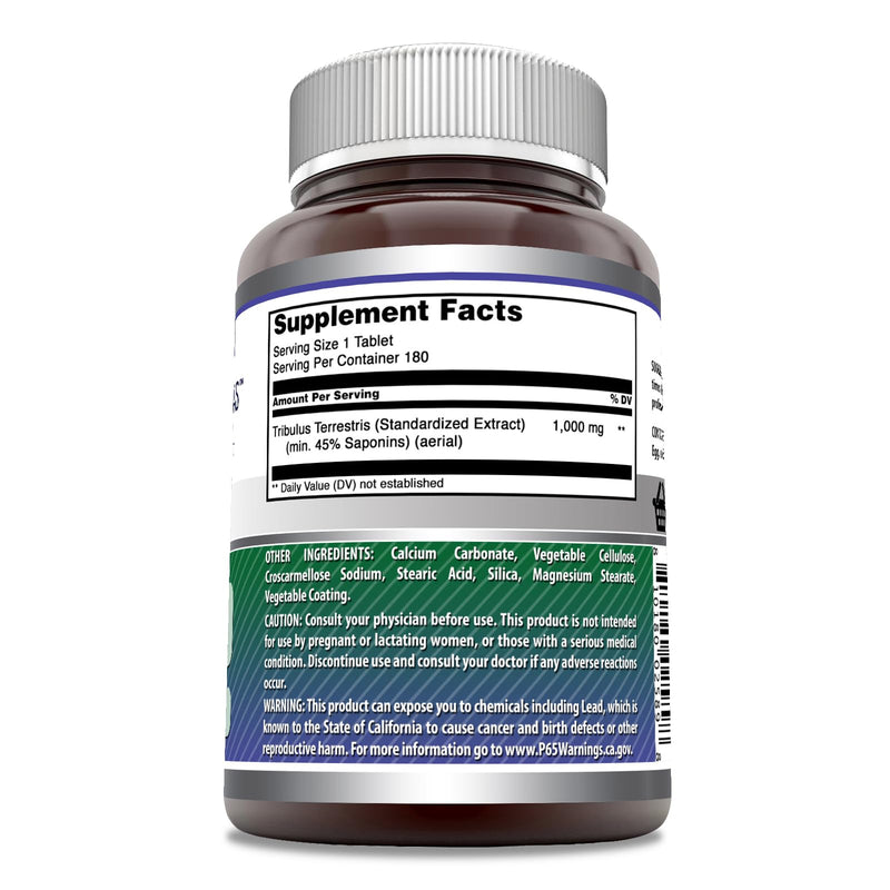 [Australia] - Amazing Formulas Tribulus Extract Supplement | 1000 Mg Per Serving | 180 Tablets | Non-GMO | Gluten Free | Made in USA Unflavored 