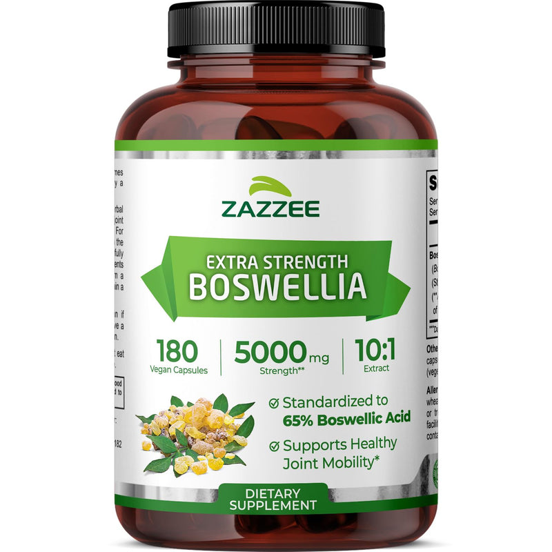 [Australia] - Zazzee Extra Strength Boswellia Serrata 10:1 Extract, 5000 mg Strength, 65% Boswellic Acid, 180 Vegan Capsules, 6 Month Supply, Standardized 10X High Potency, 100% Vegetarian, All-Natural, Non-GMO 