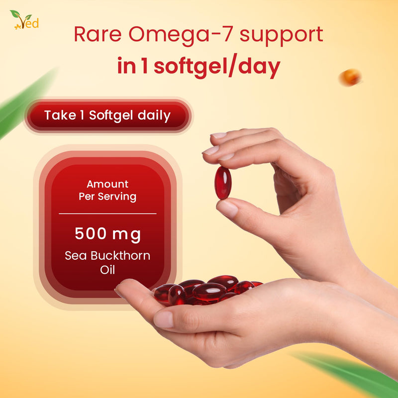 VED Sea Buckthorn Oil Soft Capsules | Boost Immune System | Omega-7 500 mg | 120 Softgels.
