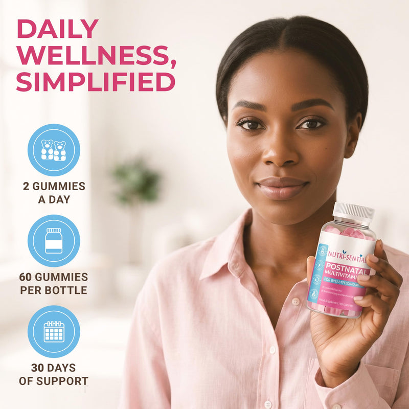 Postnatal Vitamins Gummies- Multivitamin Breastfeeding Supplement for Mums- New Mum Vitamins for Energy, Immunity & Breastfeeding Support- Organic Lactation Supplement- 60 Gummies