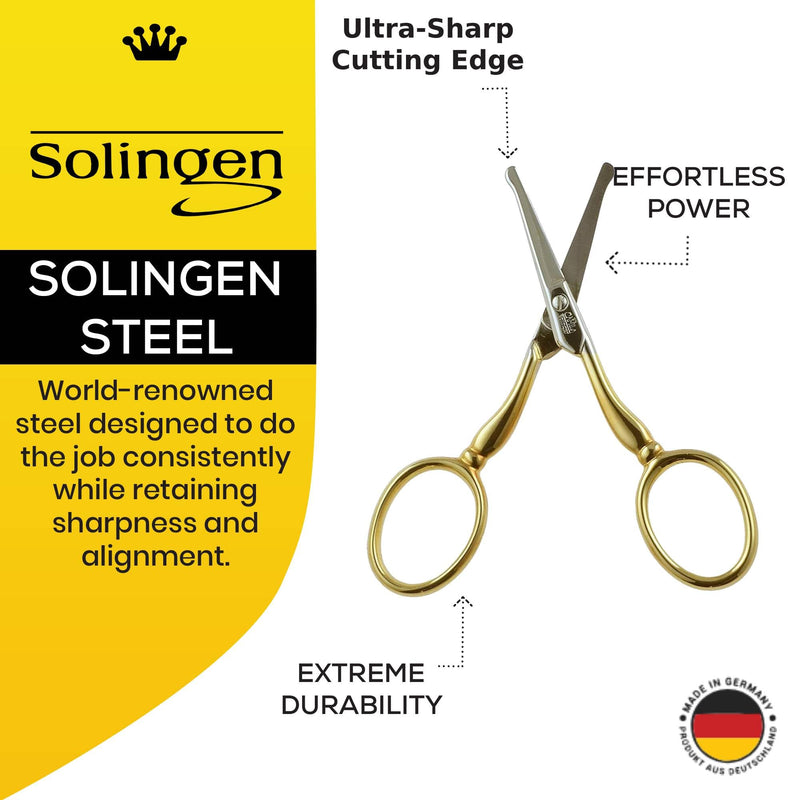 CS06 Professional Hypoallergenic Gold Plated Rounded Safety Tip Scissors for Facial, Body & Nostril Hair. for Men Women & Kids. Made of Durable Stainless Steel in Solingen, Germany CS06