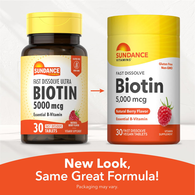 Sundance Fast Dissolve Biotin 5000mcg | 30 Tablets | Essential B-Vitamin | Natural Berry Flavor | Vegetarian, Non-GMO, and Gluten Free Supplement
