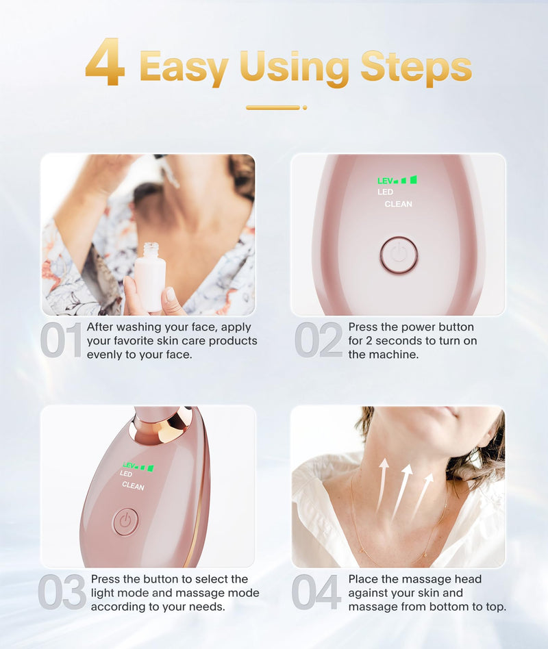7-in-1 Deplux Face Neck Massager for Daily Skin Care Routine, Portable Facial Massager, Skin Care Tool, Rose Gold