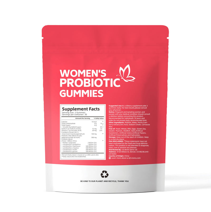 VivoNu Viginal Probiotic for Women, Women Probiotic Gummies, 60 Gummies | Feminine Balance Gummies, Cranberry Probiotics for Woman Vaginigal Health, Yeast Ph Balance 120P/2Bags