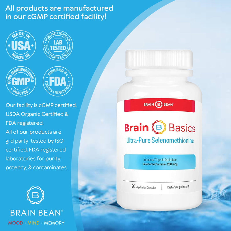 [Australia] - Brain Basics Ultra-Pure Selenomethionine - Proper Thyroid Function and Immune System Support - 200 mcg Most Bioavailable Selenium - 90 Servings 