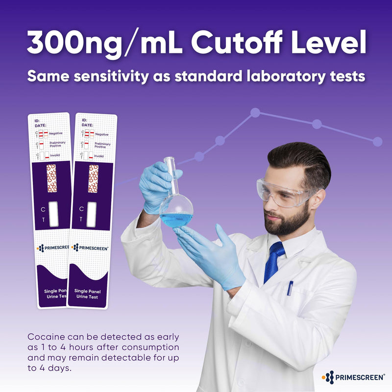 [Australia] - Prime Screen Cocaine Urine Test Card - Detect COC in Urine with 300 ng/mL Cutoff Level - Single Panel Drug Test Kit - 10 Pack 