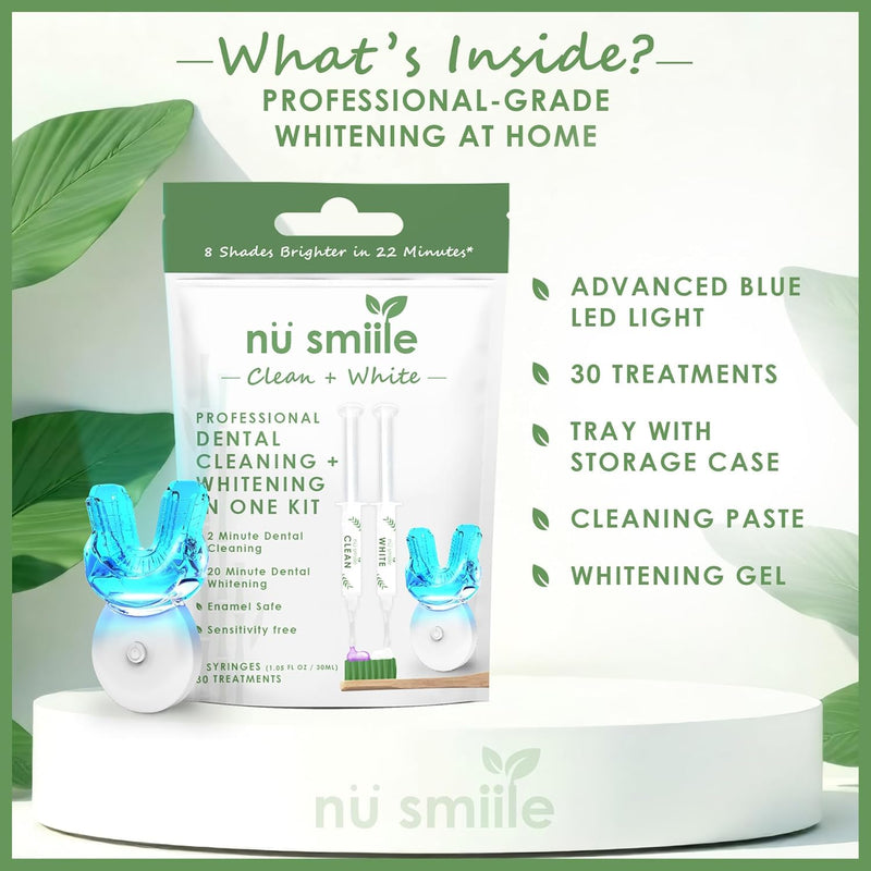 [Australia] - Professional Cleaning and Teeth Whitening Kit by nu smiile - Includes Blue LED Light - Visible Results in 20 Minutes - Xyliprox Teeth Whitening Gel - 30 Treatments 