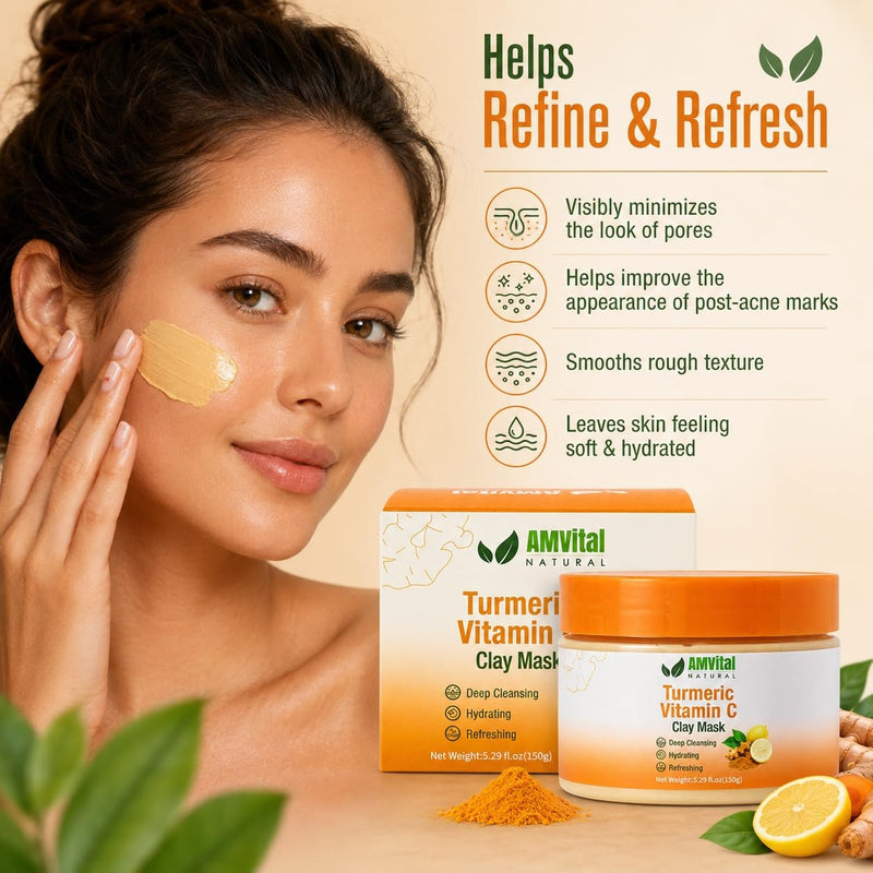 Turmeric Vitamin C Clay Mask with Kaolin & Bentonite Clay, 5.29 oz | Wash-off face care step • Smooth easy-rinse texture • Weekly skincare routine