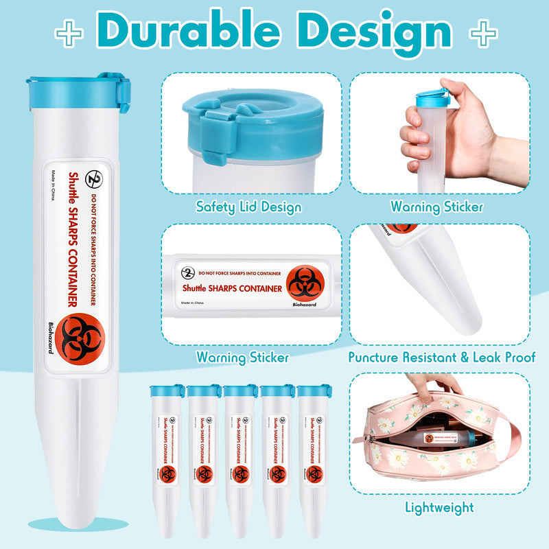 [Australia] - 6 Count Single Use Travel Sharps Containers Transportable Small Disposal Sharps Containers with Locking Mechanism for Needles Syringes (Blue) Blue 6 