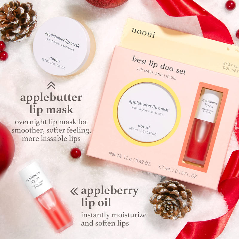 NOONI Best Lip Duo | Applebutter Lip Mask and Appleberry Lip Oil Value Set | with Shea Butter, Apple Seed Oil and Vitamins, Overnight Lip Mask, Hydrating Lip Balm, Korean Lip Butter, Moisturizing