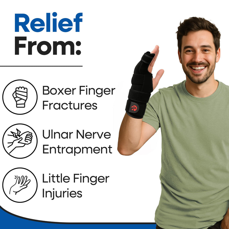 [Australia] - Pinky Finger Splint Boxer Fracture Brace | Ulnar Gutter Splint Hand Brace | Ring & Little Finger Splints | Broken Metacarpal Support Cast | Dupuytren's Contracture | Boxers Pinky Braces (SMALL RIGHT) Right Hand Black Small 