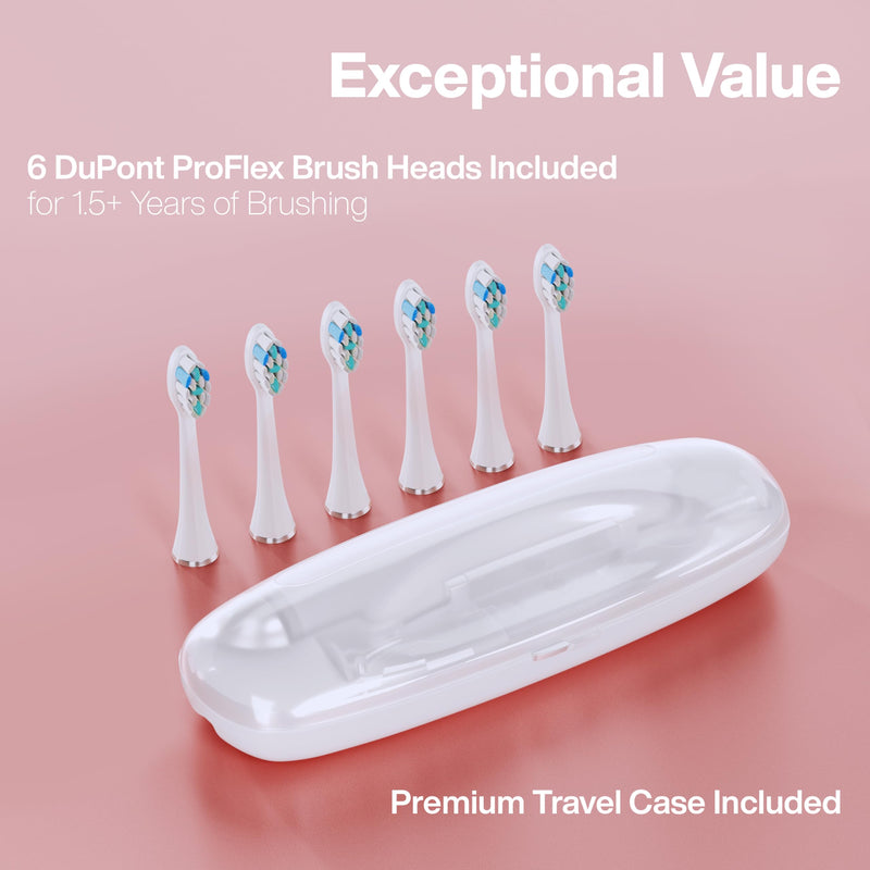 Aquasonic Vibe Series PRO – Ultra-Whitening Electric Toothbrush – 5 Modes & Smart Timers – Premium Travel Case & 6 Proflex Brush Heads – ADA Accepted Toothbrush (Rose Gold) Rose Gold