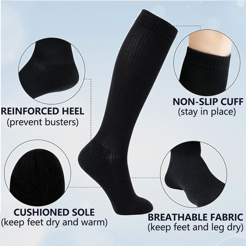 [Australia] - +MD Cotton Compression Socks for Women and Men 4/6 Pairs 15-20 mmHg Knee High Socks for Sports Travel Nurse Edema 4 Pairs Black Cushion 15-20mmhg 9-11 