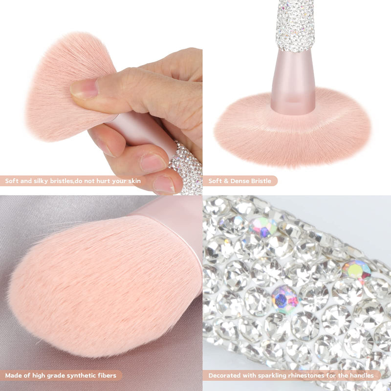 KEYPOWER Large Capacity Glitter Sequin Cosmetic Bag Black & 11PCS Makeup Brushes Bling Crystal White