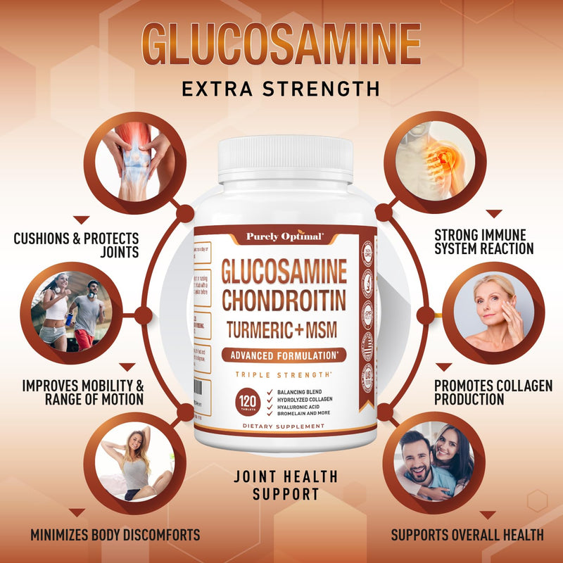 [Australia] - Purely Optimal Premium Glucosamine Chondroitin MSM Supplement Tablets w/Turmeric & Boswellia - Glucosamine Sulfate Joint Supplement for Men & Women 