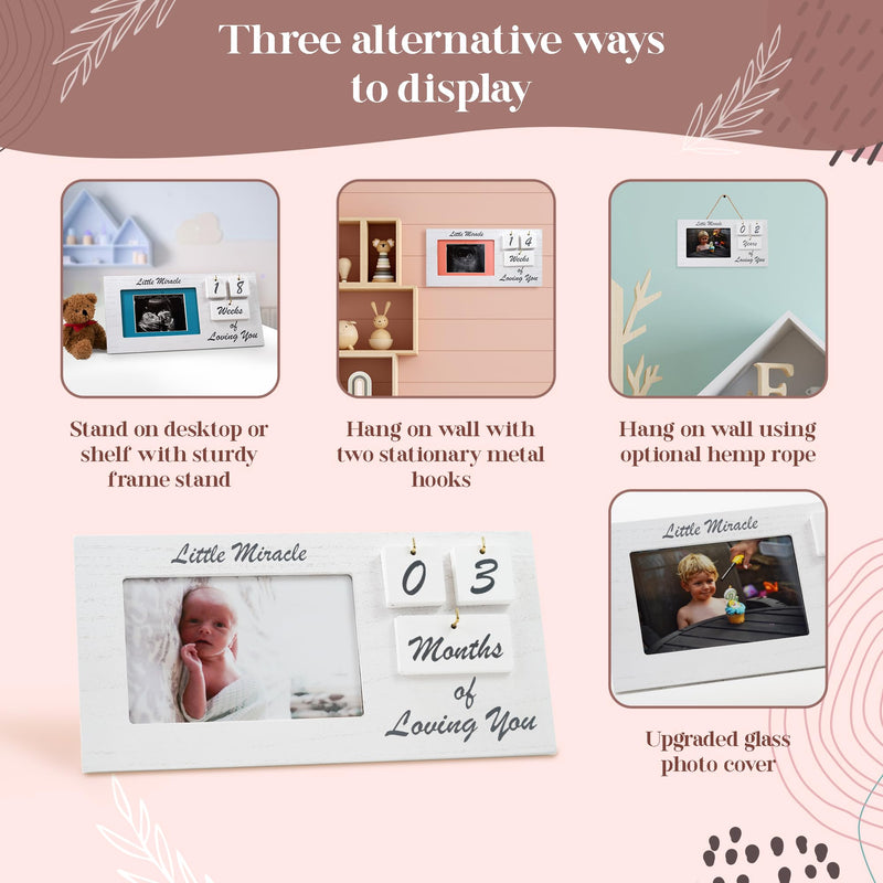 [Australia] - Ultrasound Picture Frames with Milestone Tracker - Multi Use White Baby Sonogram Picture Frame with Counting Tiles - Beautiful White Wooden Ultrasound Picture Frame or Ultrasound Photo Frame 