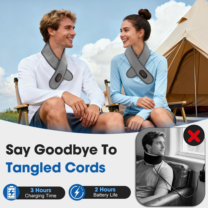 Cordless Neck Heating Pad for Pain, Neck Massager with 660nm 850nm Red Light, Neck Heating Pad for Pain Electric, Heated Neck Brace Wrap for Soreness Stiffness Pain Relief Gray