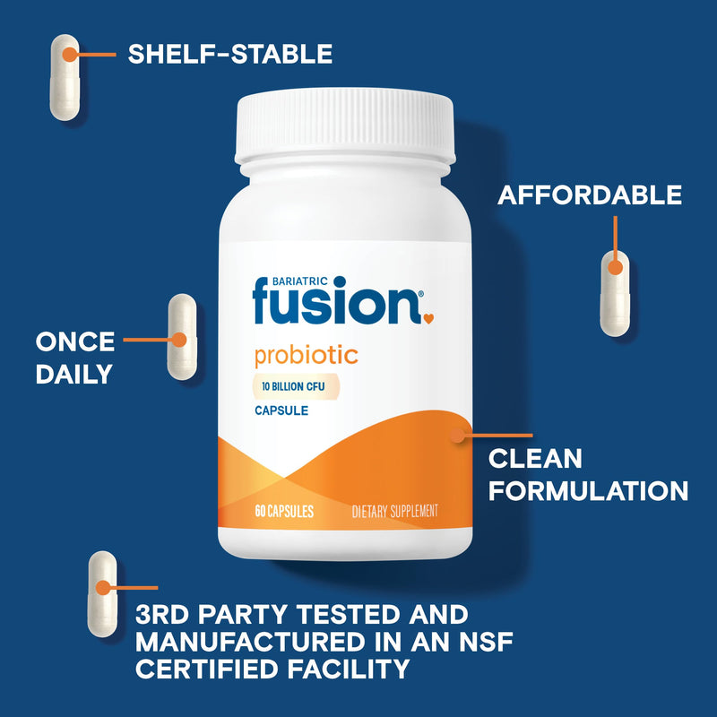 Bariatric Fusion Probiotic Capsule | Easy to Swallow Bariatric Vitamin | 10 Billion CFU | Bacillus Coagulans | Support Digestive & Immune Health | 60 Count