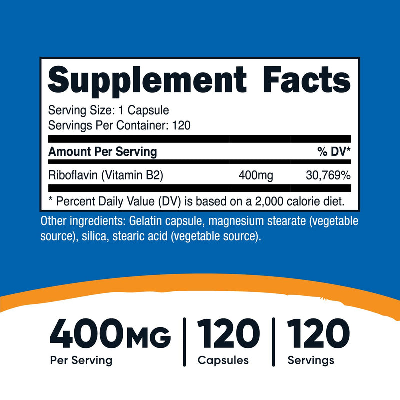 Nutricost Vitamin B2 (Riboflavin) 400mg, 120 Capsules - Gluten Free, Non-GMO 120 Count (Pack of 1)