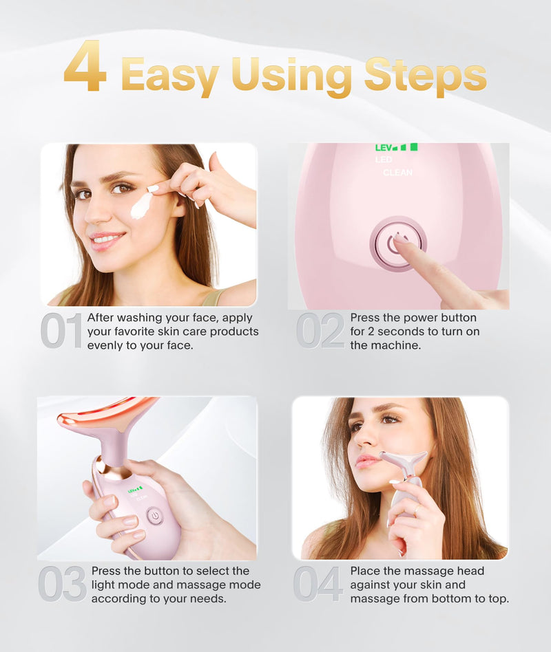 Light Based Face-Neck-Massager - 7 Color Portable Facial Massager for Skin Care, Glossy Pink Pink A1