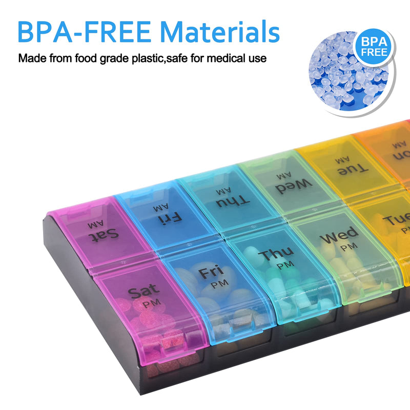 GREENCYCLE Extra Large Weekly Pill Organizer 2 Times A Day,7 Day Pill Box AM PM Medicine Planner Dispenser Case with XXL Compartment Home Pill Container for Vitamins Fish Oil Supplements (Rainbow)