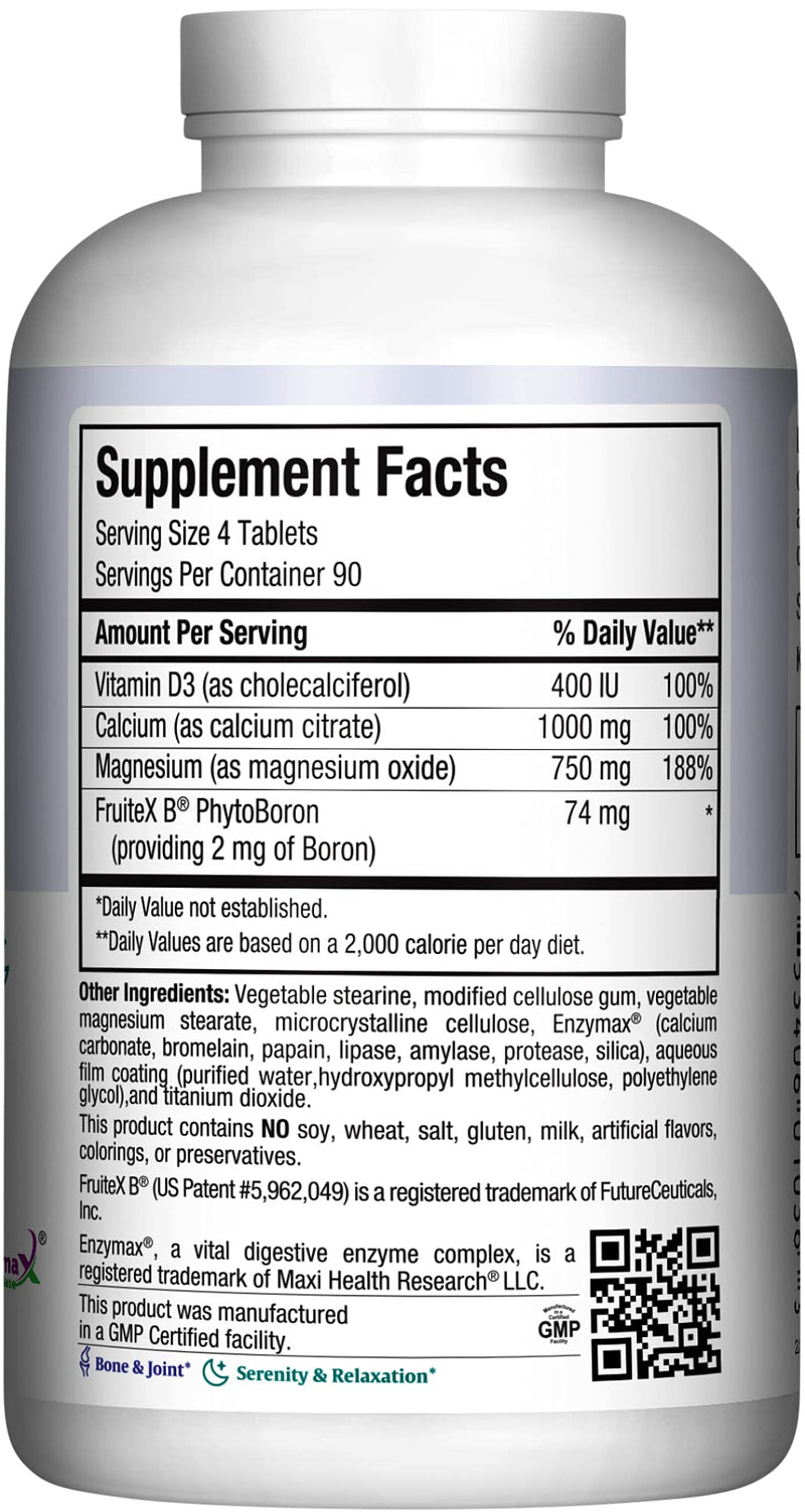 Maxi Health Calcium Magnesium Supplement with Vitamin D3 and Boron - Kosher Bone Health & Nighttime Formula, Calcium Citrate CalMag & Vitamin D (180 Tablets) (360 Count (Pack of 1)) | Kosher | Calcium Magnesium with Vitamin D3 | Calcium Absorption, Bon...