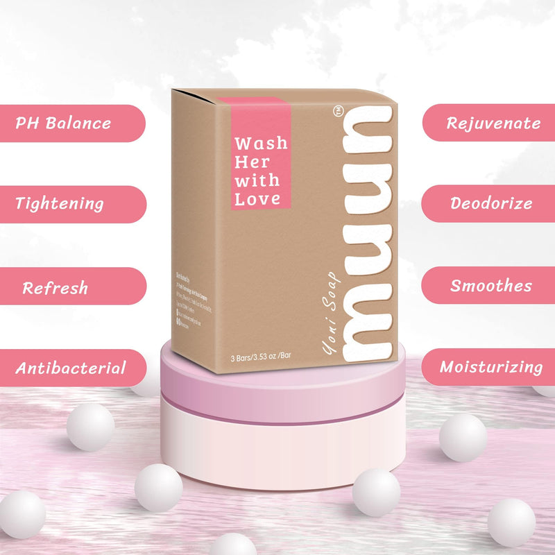 [Australia] - Muun Yoni Soap Bar - Pack 3 Ph Balance Probiotics & Natural Ingredients - Gentle Cleansing Formula Eliminates Odor Vaginal Health - Feminine Wash - Moisturizing Intimate (Rose) Rose 