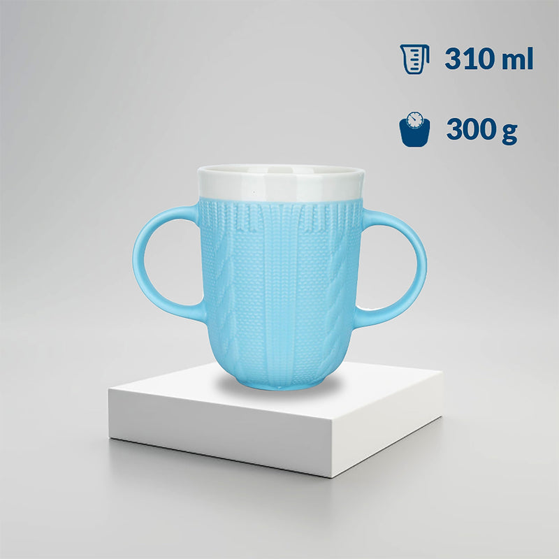 Two Handled Mug, Ideal for Weak Grip, Arthritis Disability Drinking and Aid Easy Drinking for Elderly, Double Handed 3 Colours 310ml (Blue) Blue