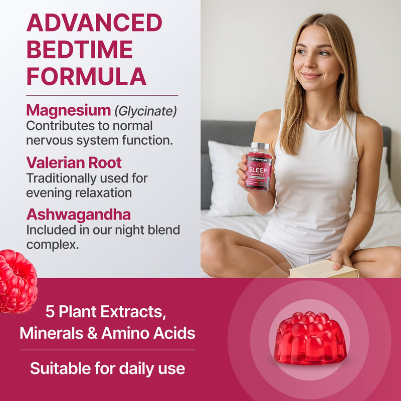 Magnesium Glycinate Sleep Gummies for Adults with Ashwagandha, Valerian Root, L-Theanine - Sugar-Free, Vegan, 60 Count
