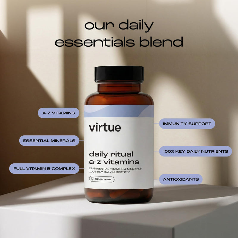 Virtue Daily Ritual A–Z Vitamins | 22 Essential Vitamins & Minerals | Comprehensive Daily Multivitamin | 60 Vegan Capsules