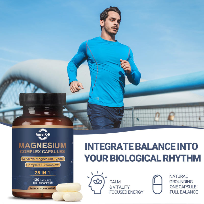 25-in-1 Magnesium Complex with Methylated B Complex Magnesium Glycinate Citrate Malate Taurate Gluconate Aspartate Carbonate D3 K2, Magnesium Complex Supplement for Relaxation Energy & Nerve