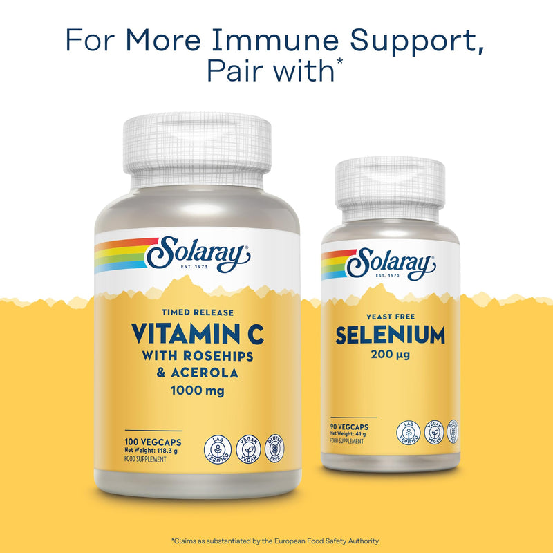 Solaray Vitamin C 1000mg Time Release Formula - 100 Vegan Capsules - High Strength VIT C with Acerola & Rosehip 2 Stage Sustained Release - 3+ Month Supply - Immune Support - Lab Verified 100 count (Pack of 1) Time Released Vit C